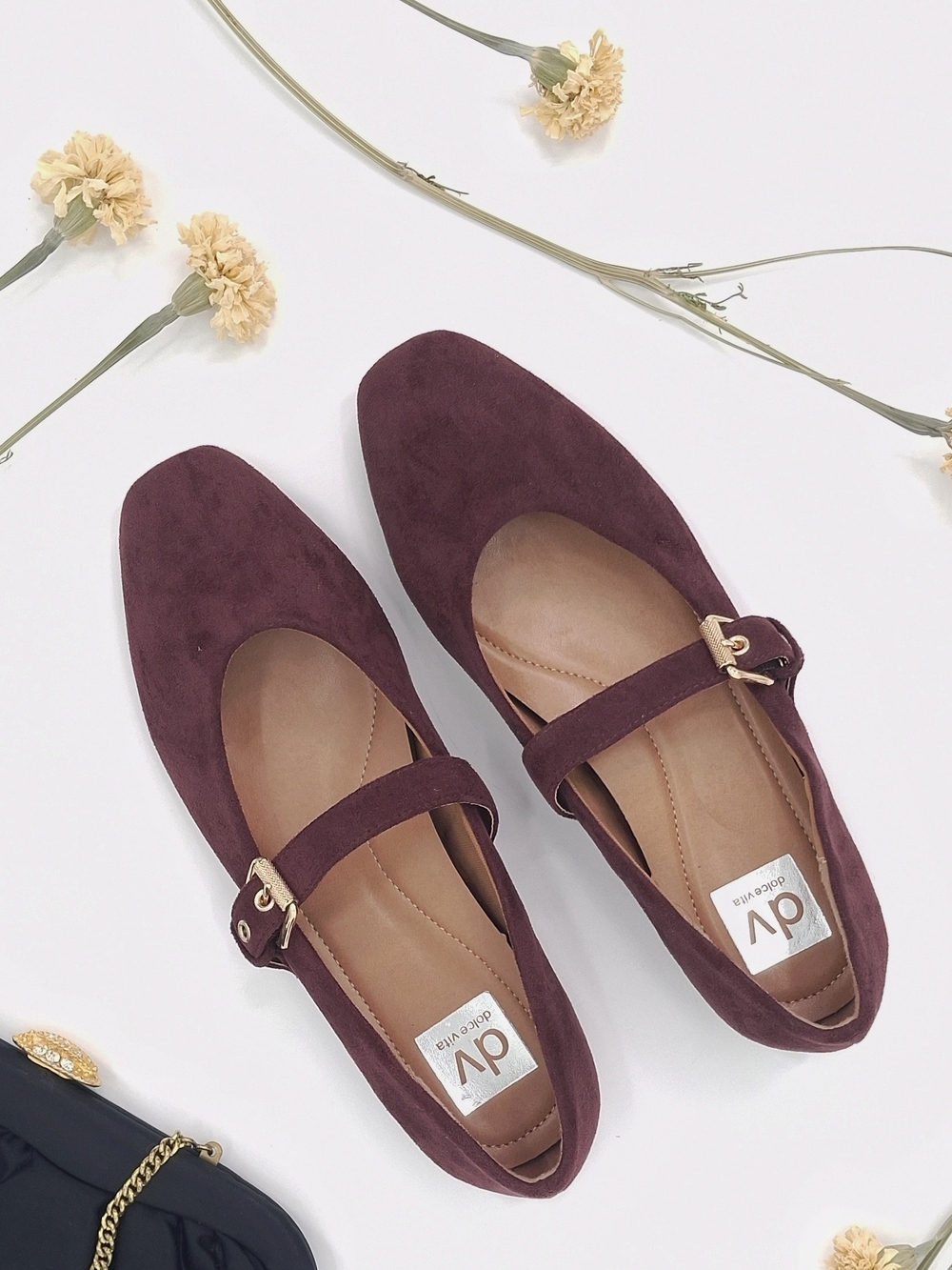 DV by Dolce Vita Burgundy Suede Mary Jane Flats - Elegant Women's Shoes